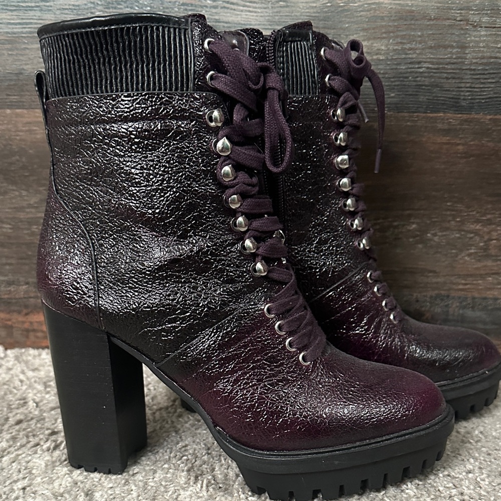 Vince Camuto Dark Purple Lace Up Beautiful Boots Brand New Never Worn.